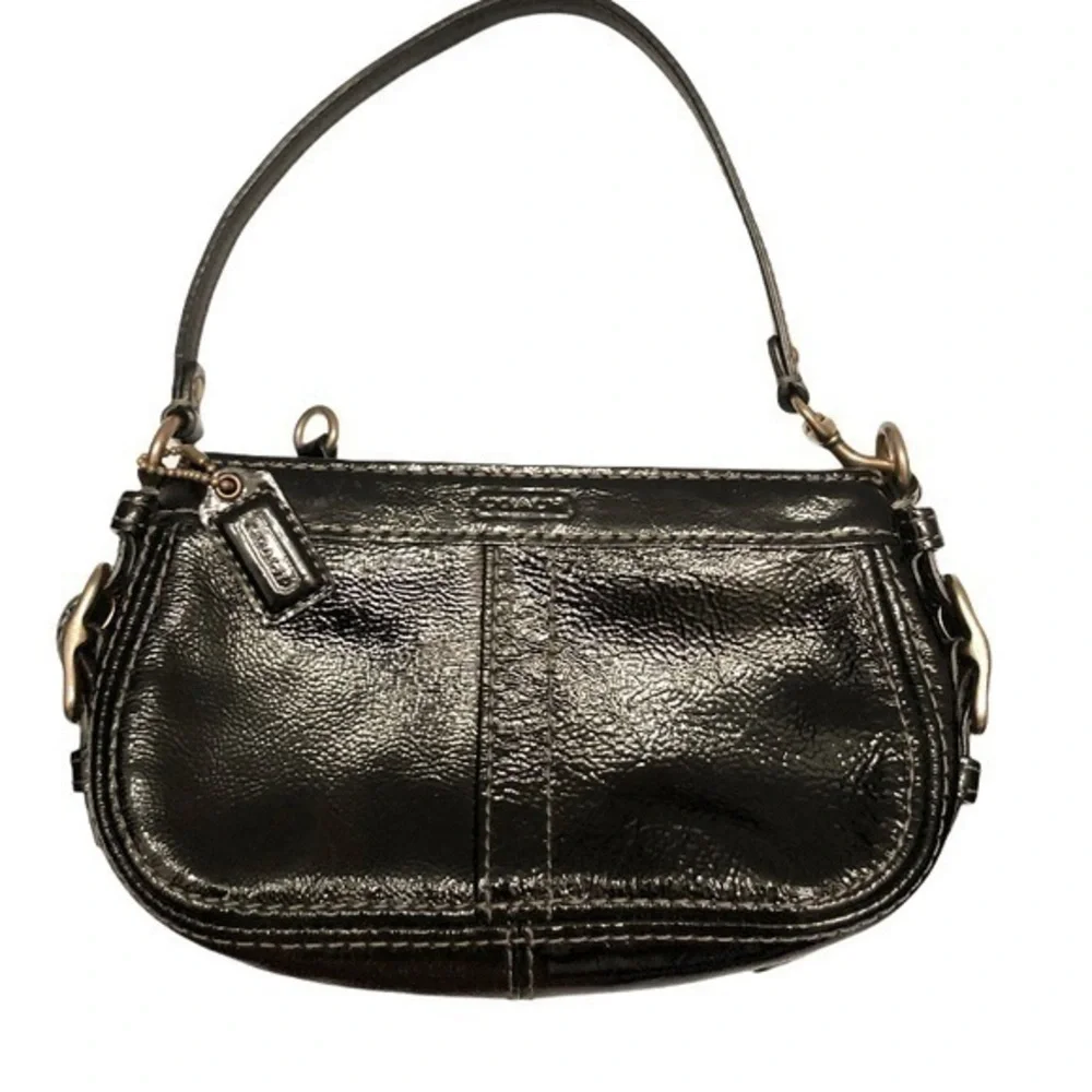 Coach black patent leather ultra rare vintage y2k mini Zoe bag wristlet